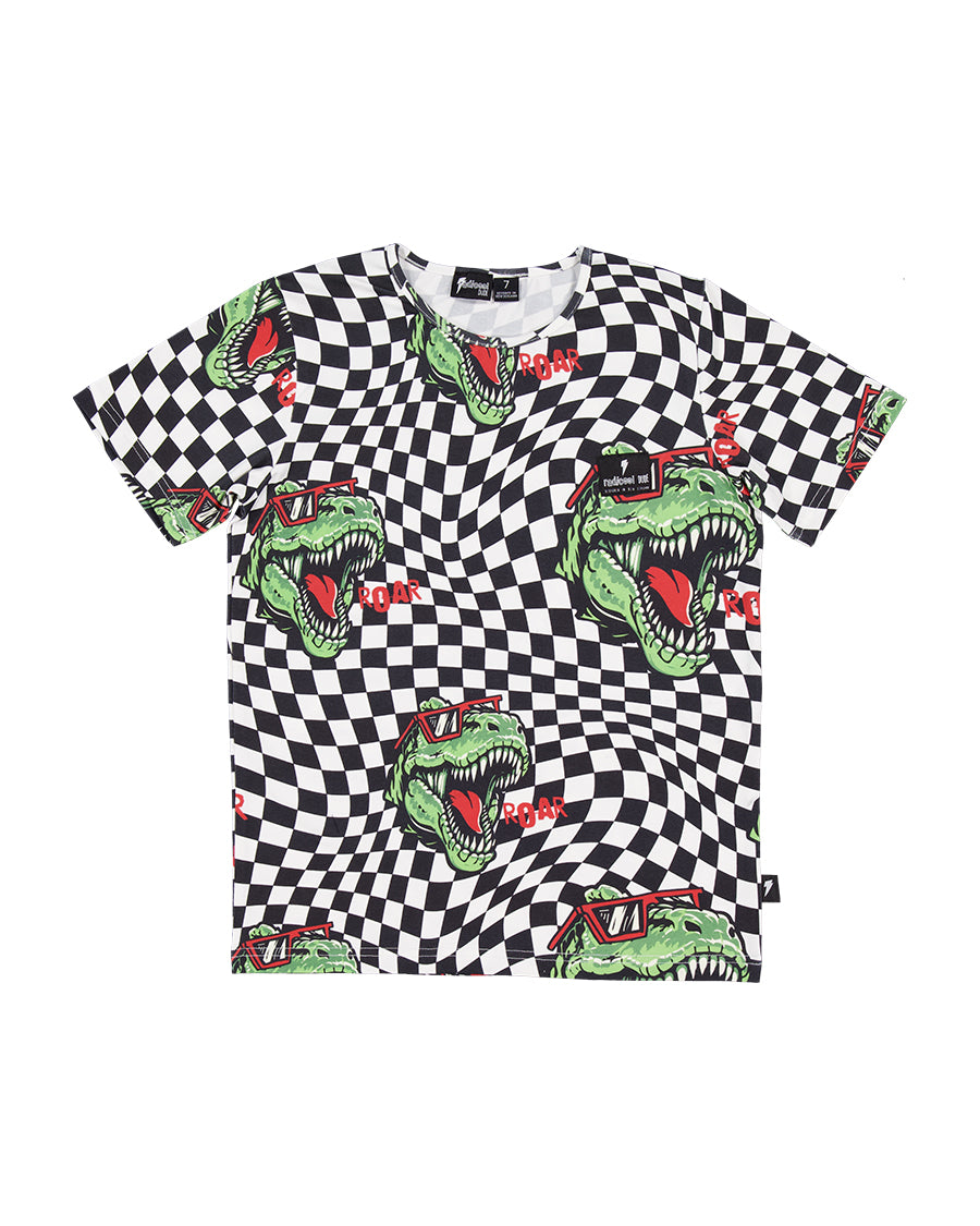 Radicool Kids T-Rex Twisted Chequer Short Sleeve Tee