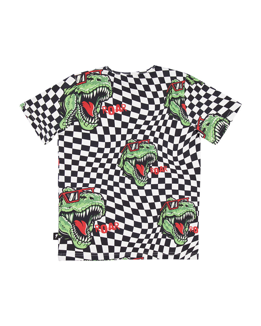 Radicool Kids T-Rex Twisted Chequer Short Sleeve Tee