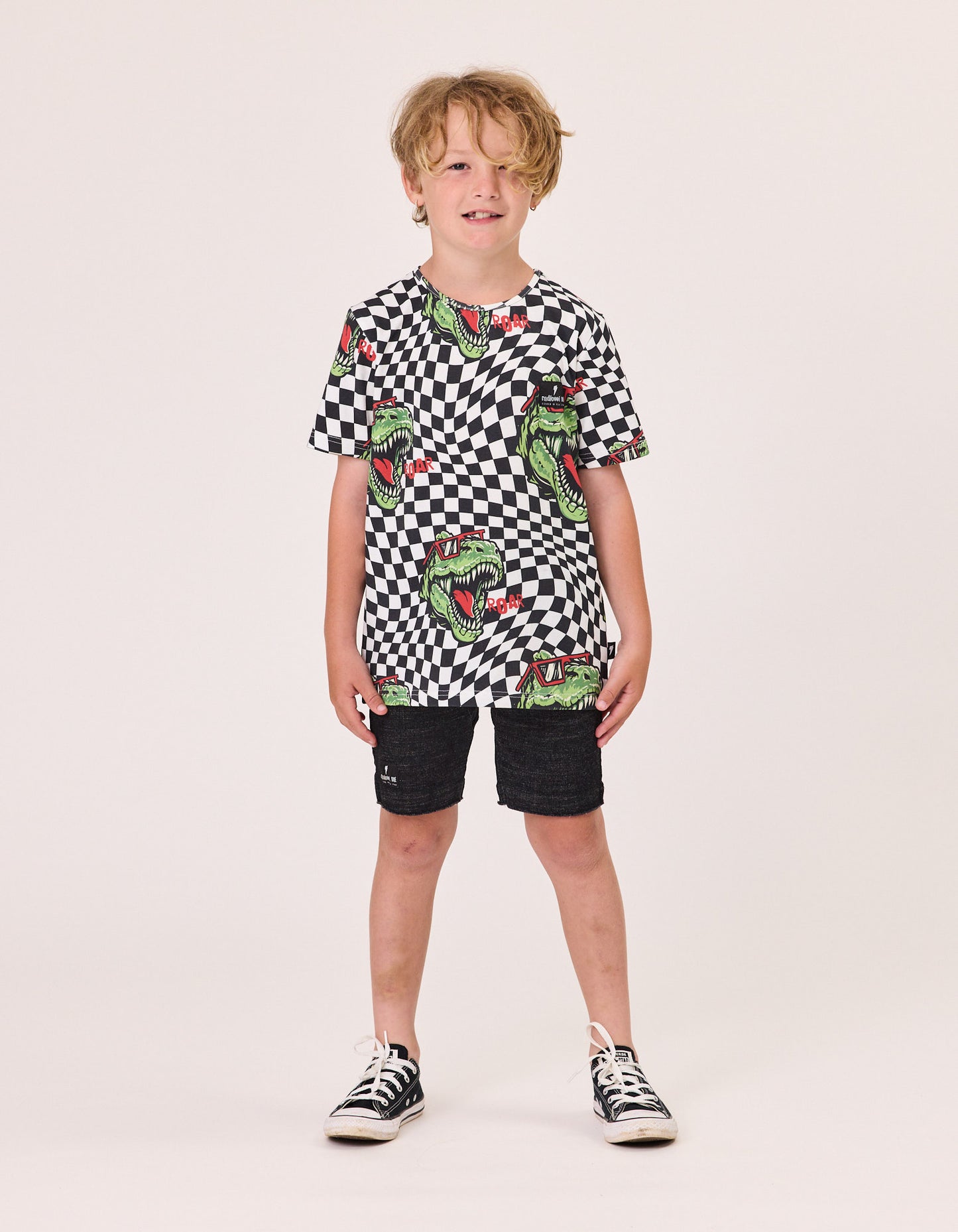 Radicool Kids T-Rex Twisted Chequer Short Sleeve Tee