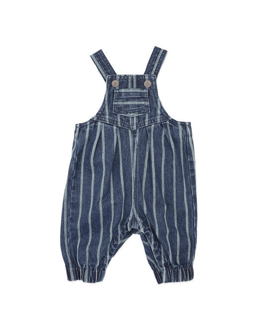 Minihaha Baby Wild Side Stripe Denim Overalls Blue Ticking Stripe