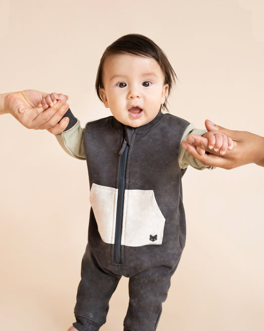 Minihaha Baby Outback Adventure Zip Romper Grey