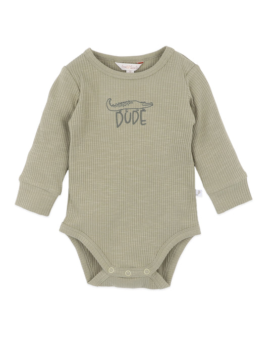 Minihaha Baby Outback Adventure Ribbed Long Sleeve Bodysuit Khaki