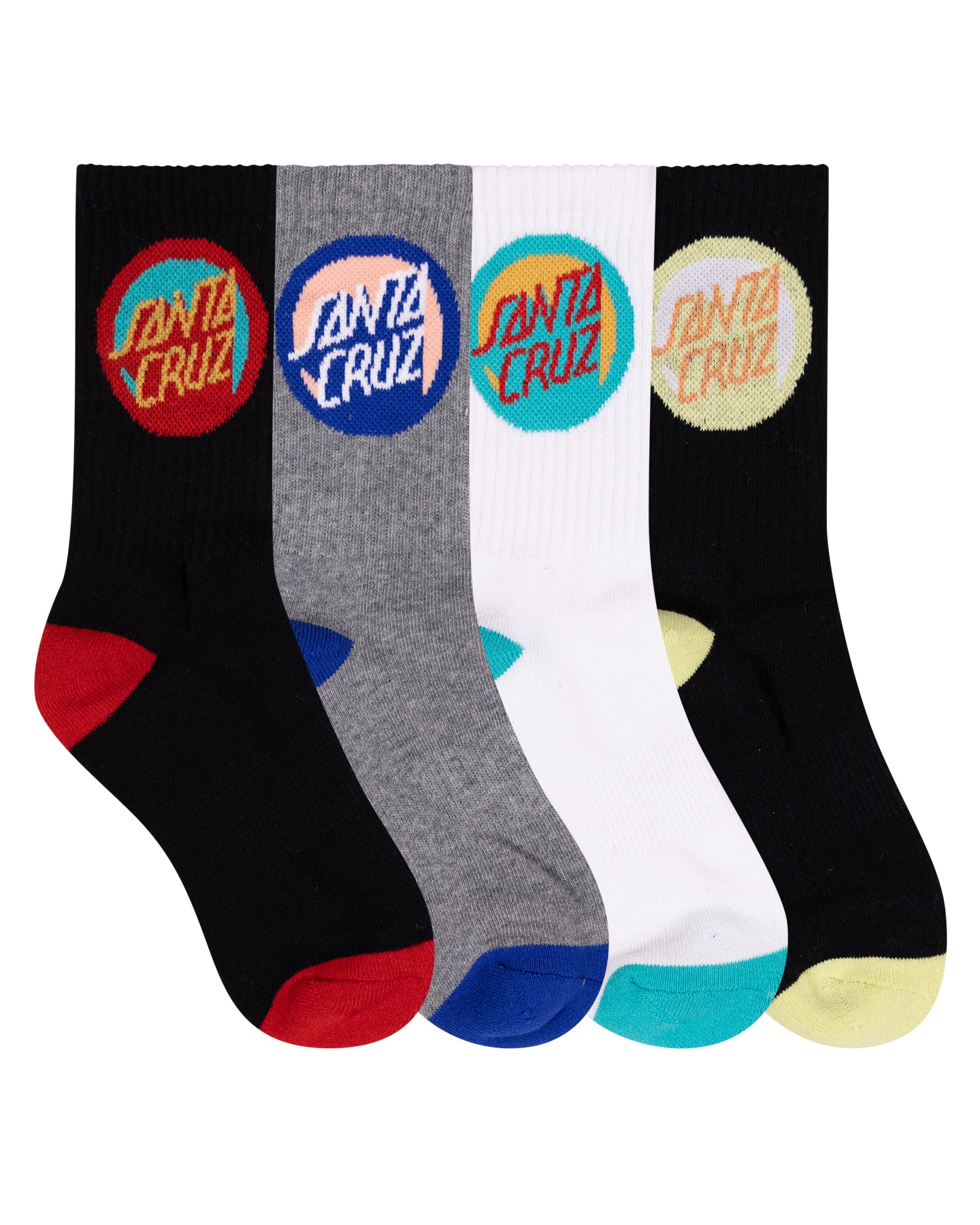 Santa Cruz Bold Shadow Dot Crew Sock 4 Pack Black | White | Grey