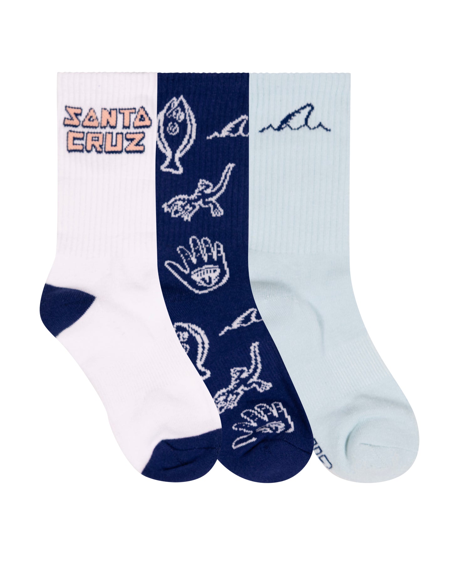 Santa Cruz Tripper Deconstruct Crew Sock 3 Pack White | Blue