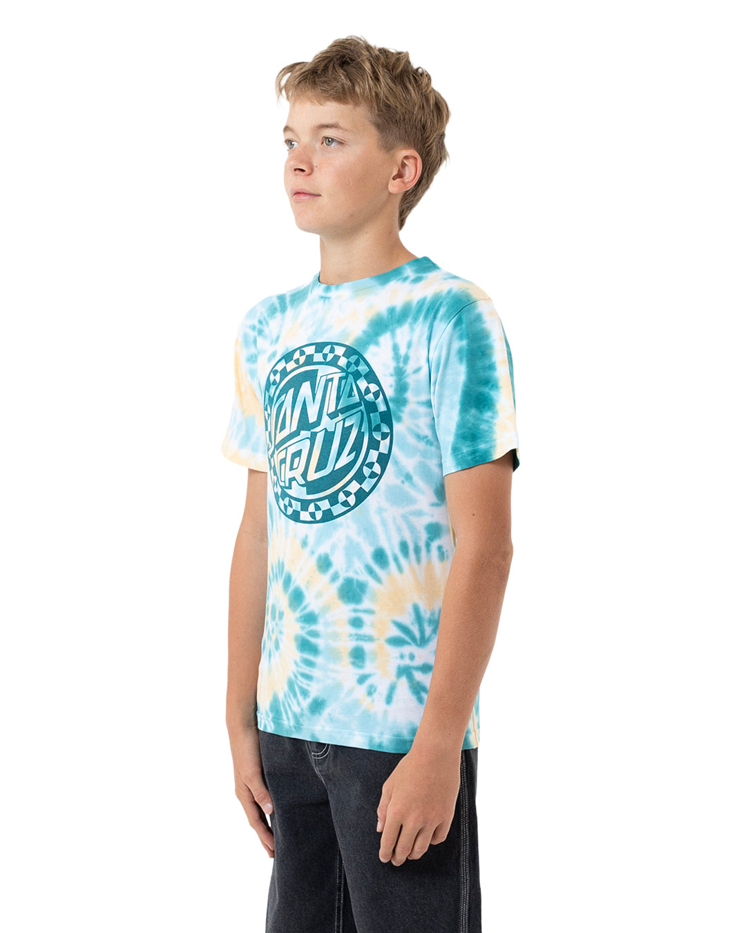 Santa Cruz Malba Crash Dot Mono Front Tee Teal Tie Dye