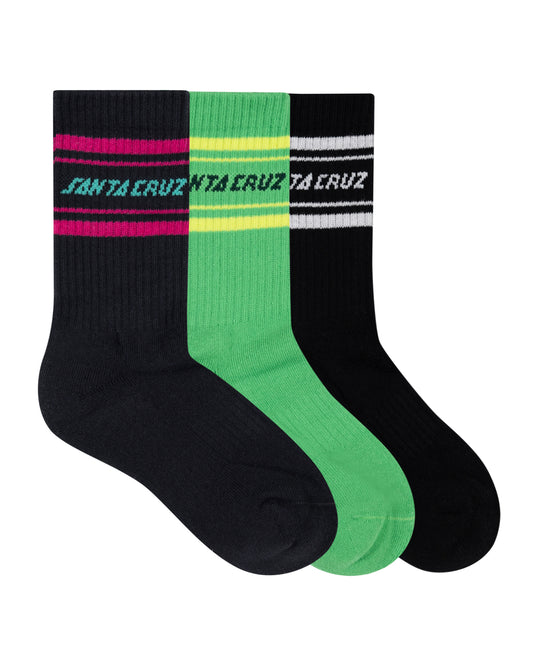 Santa Cruz Multi Split Strip Crew Sock 3 Pack Off Black | Green | Black