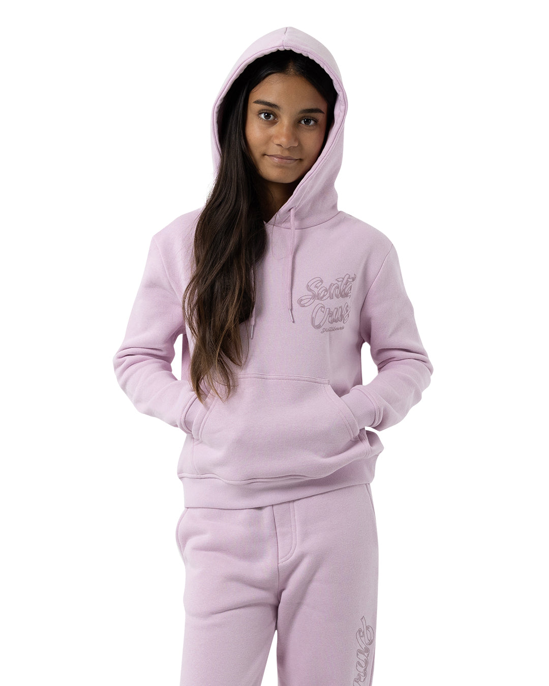 Santa Cruz OS Ribbon Script Chest Hoodie Pink