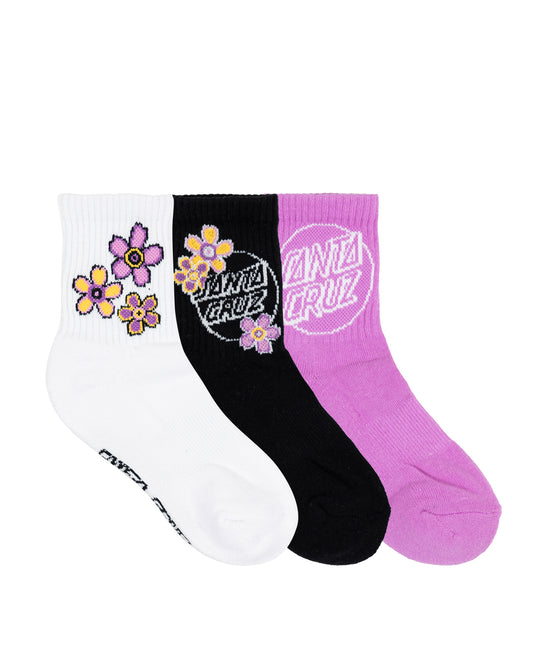 Santa Cruz Blooming Stack Mix Mid Sock 3 Pack Black | White | Purple
