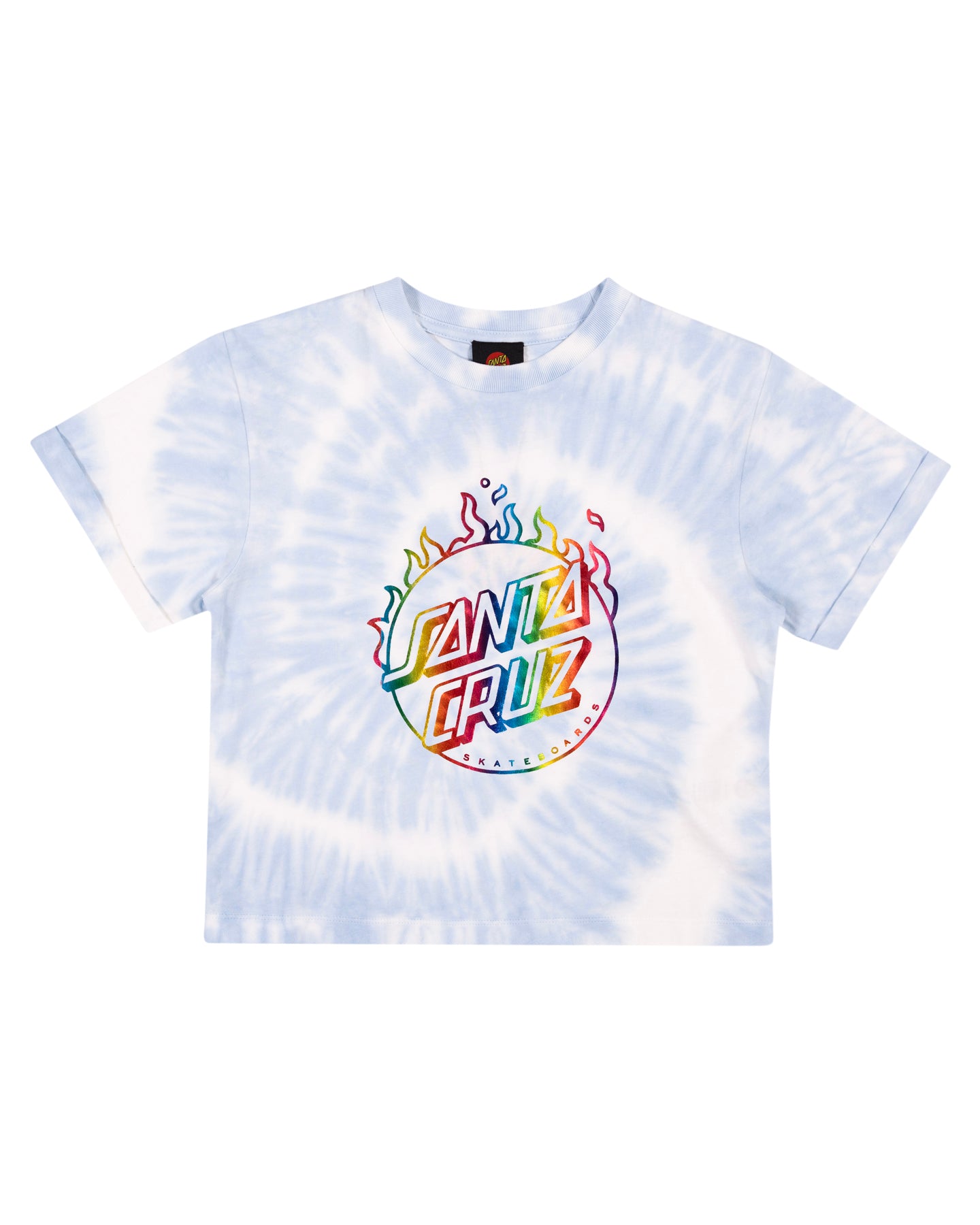 Santa Cruz Minimal Burnt Opus Rainbow Front Cropped Tee Blue Aura Tie Dye