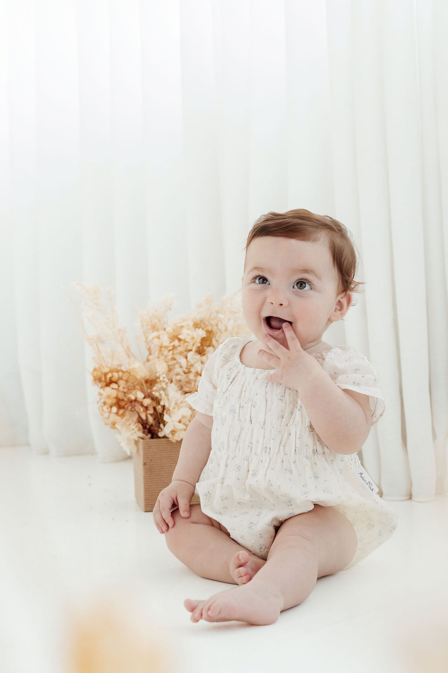 Aster & Oak Sofia Floral Bubble Romper Ivory