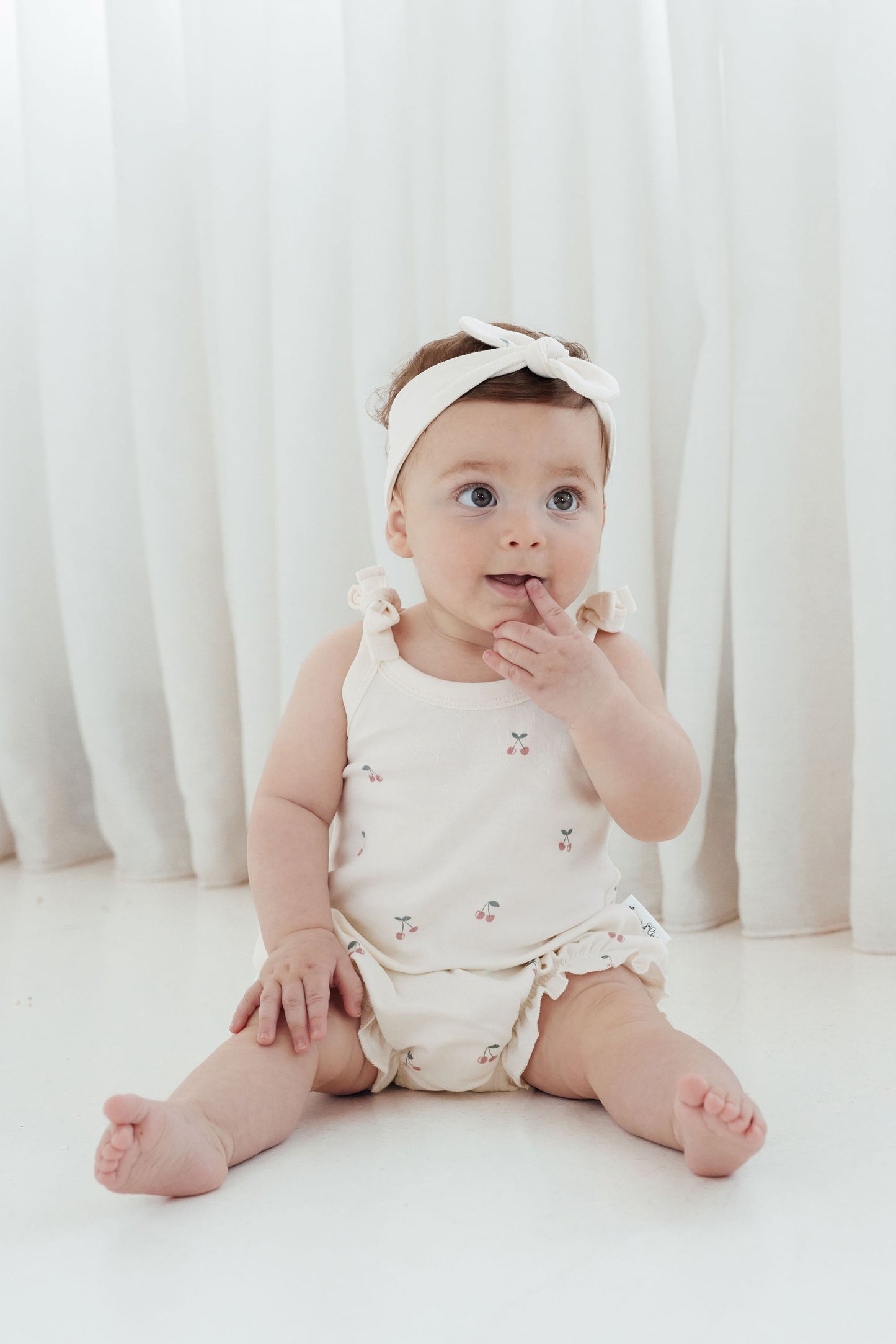 Aster & Oak Cherry Bubble Romper Natural