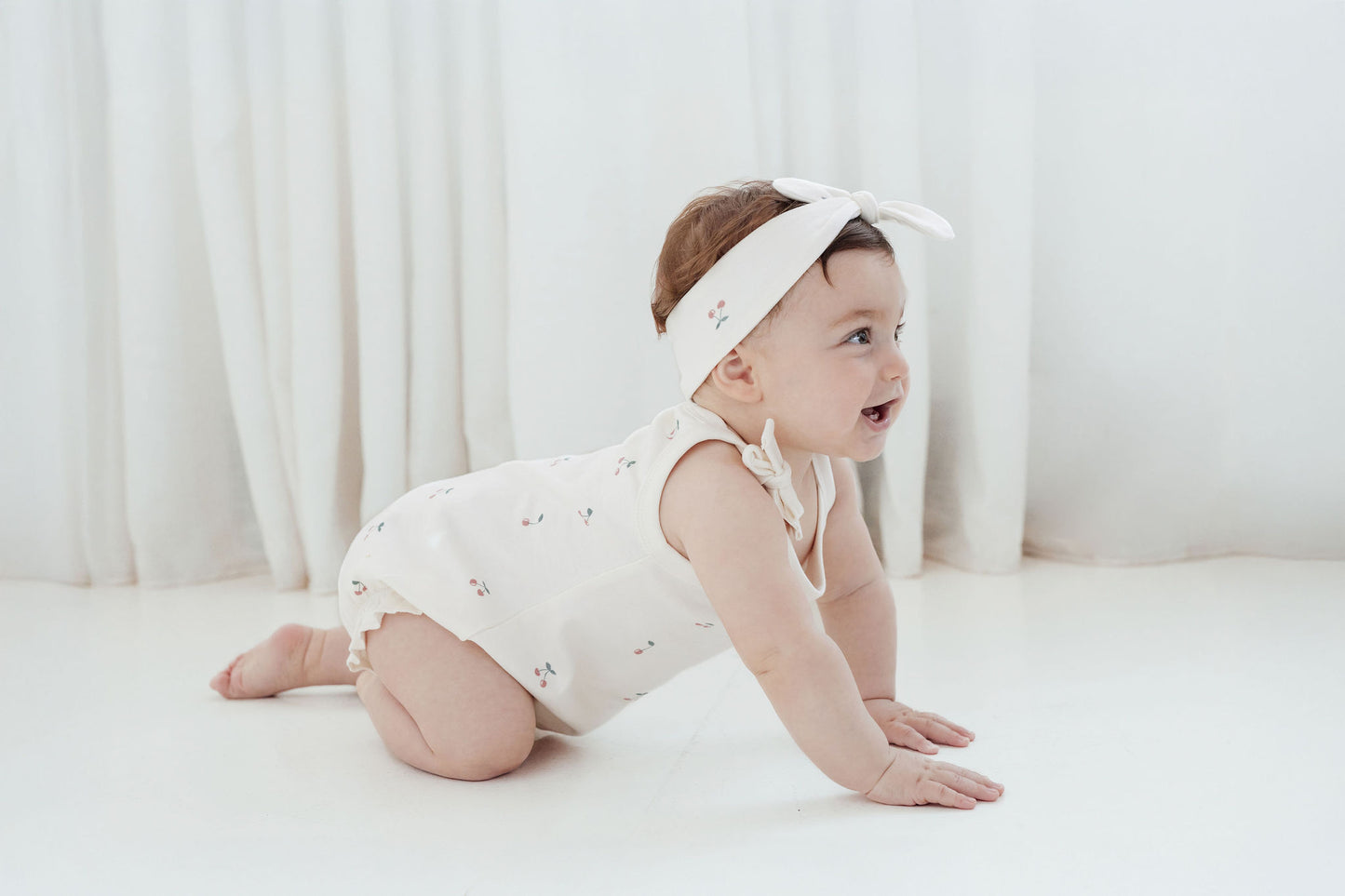 Aster & Oak Cherry Bubble Romper Natural
