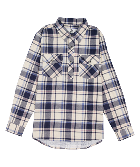 Swanndri Kid's Egmont Shirt Half Placket Biscuit Navy