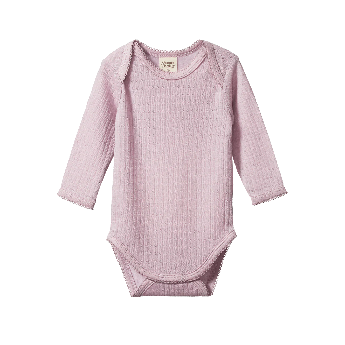 Nature Baby Merino Essential Long Sleeve Bodysuit Pointelle Lilac