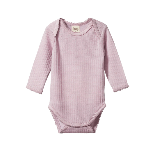 Nature Baby Merino Essential Long Sleeve Bodysuit Pointelle Lilac