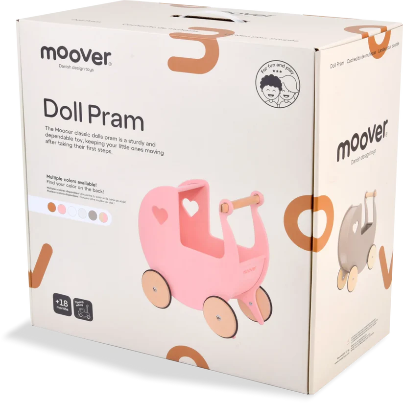 Moover Classic Doll Pram Natural & Pink