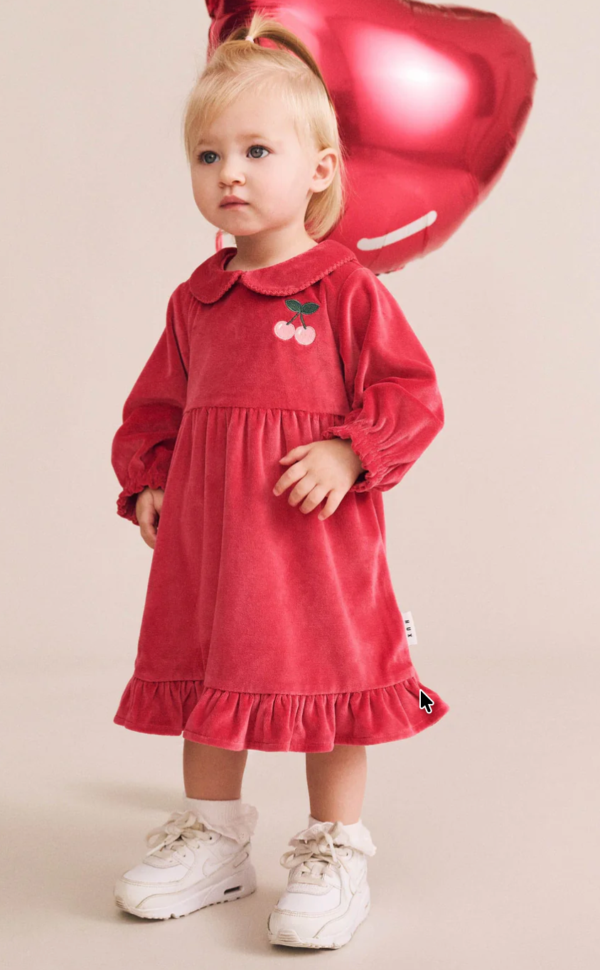 Huxbaby Very Cherry Velour Collar Dress