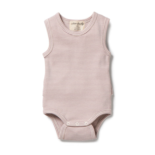 Wilson & Frenchy Stripe Rib Ruffle Bodysuit Plum