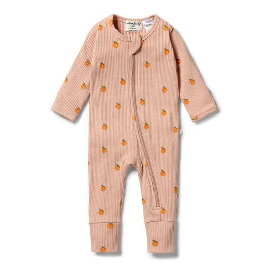 Wilson & Frenchy Organic Rib Zipsuit with Feet Little Orange