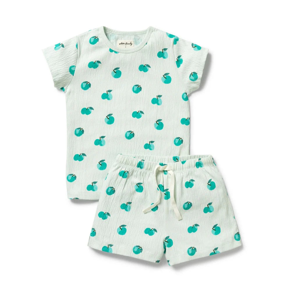 Wilson & Frenchy Organic Crinkle Short Sleeved Pyjamas Apple Papple