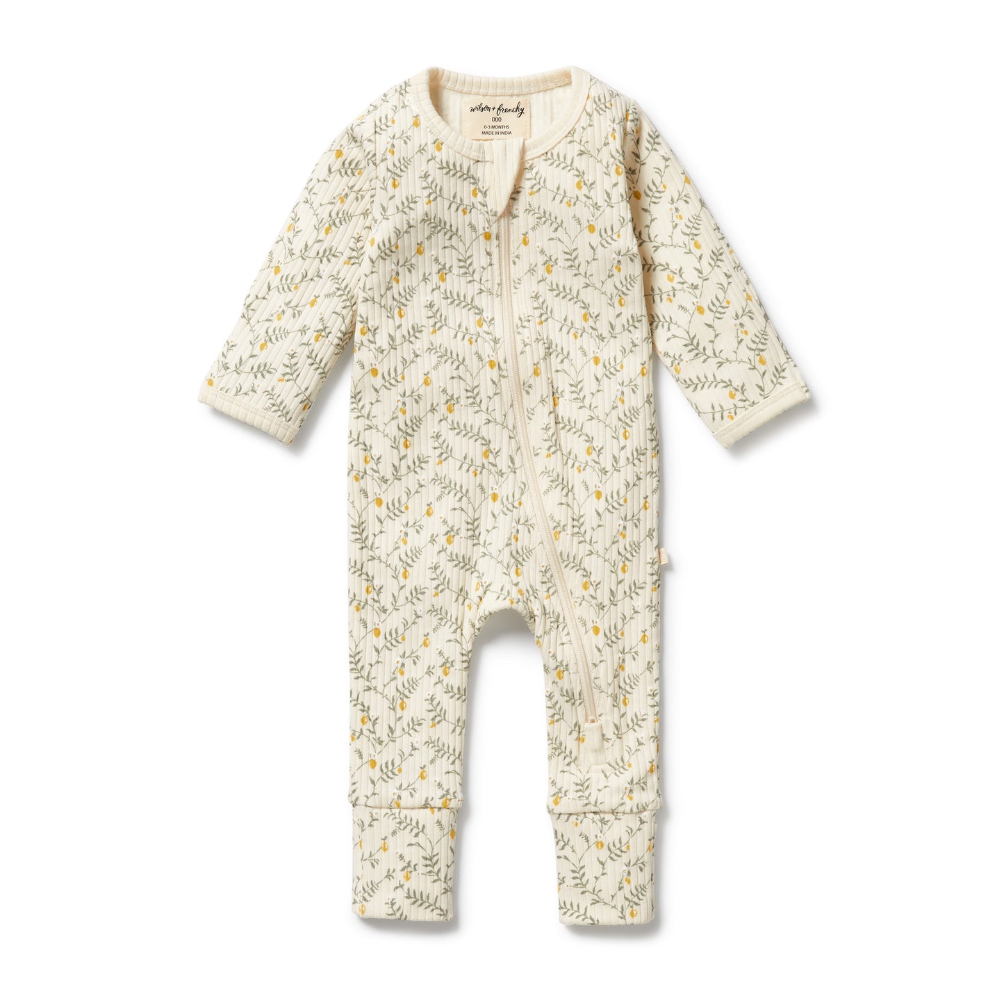 Wilson & Frenchy Organic Zipsuit with Feet Lemon Leaf