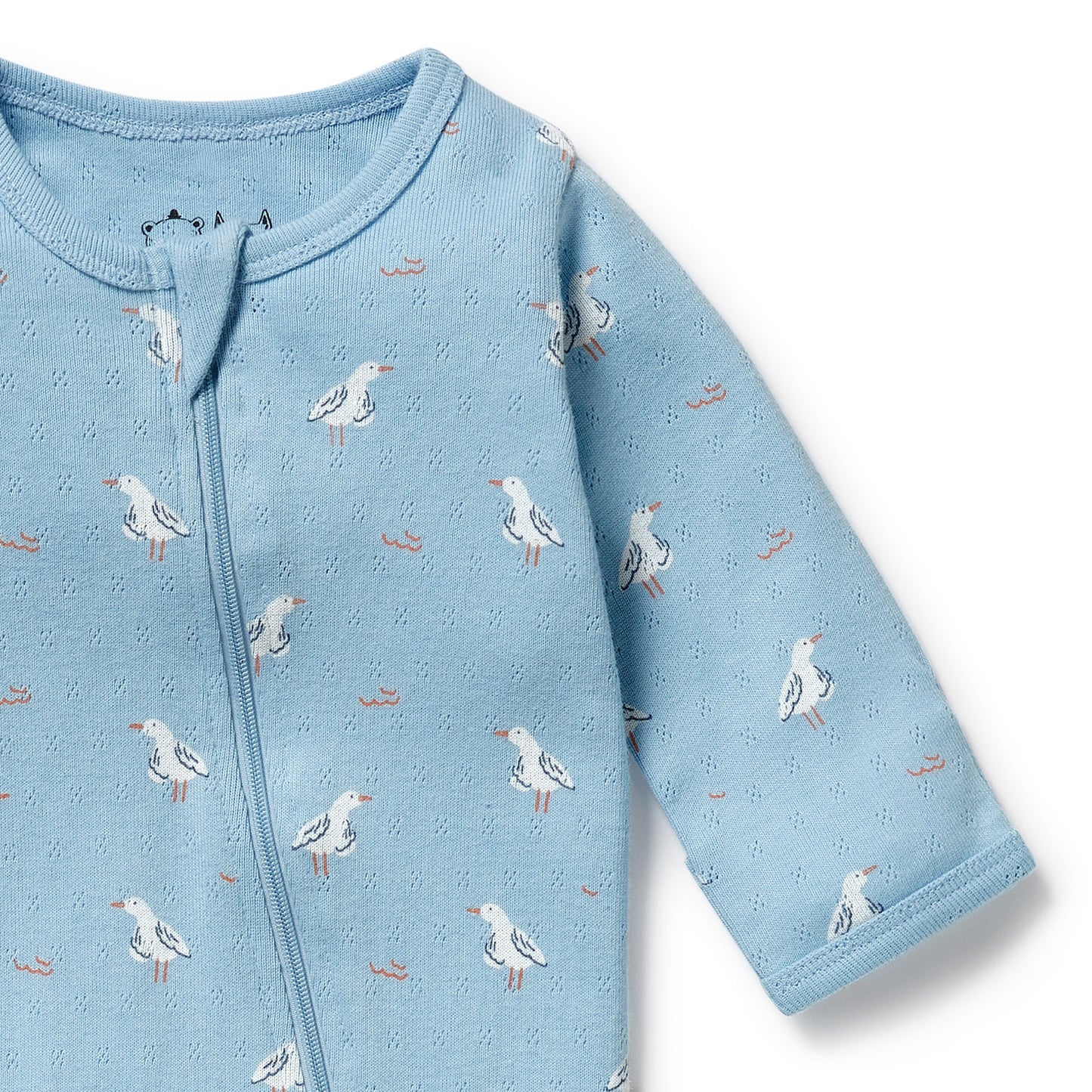 Wilson & Frenchy Organic Pointelle Zipsuit with Feet Sunny Seagulls