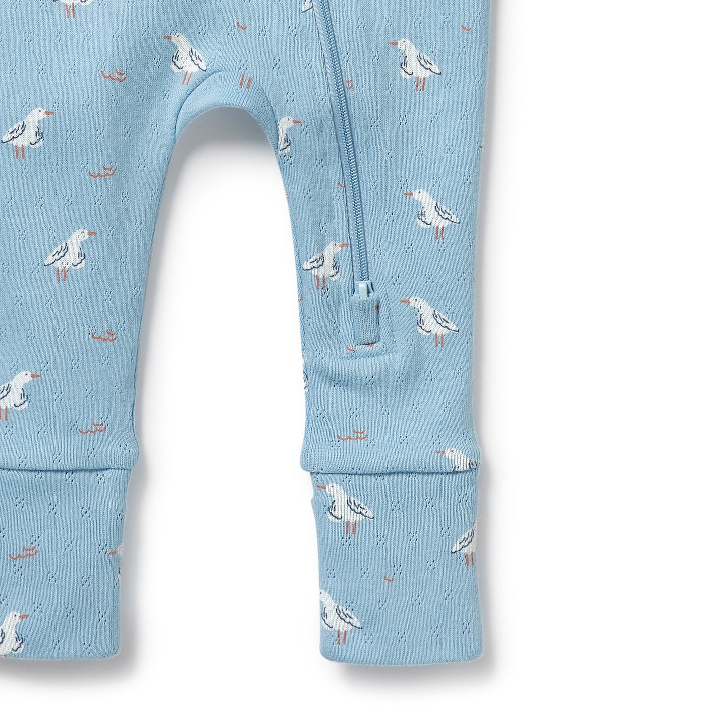 Wilson & Frenchy Organic Pointelle Zipsuit with Feet Sunny Seagulls