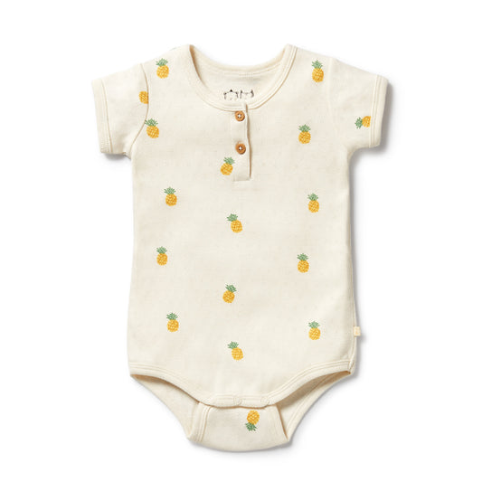 Wilson & Frenchy Organic Pointelle Henley Bodysuit Piney Pals