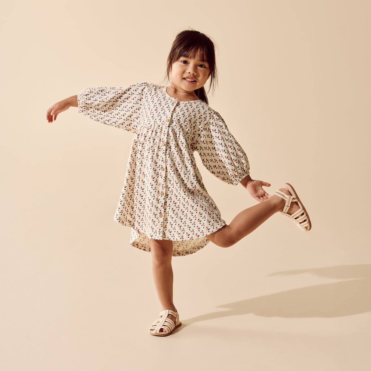 Wilson & Frenchy Organic Crinkle Button Dress Little Blossom
