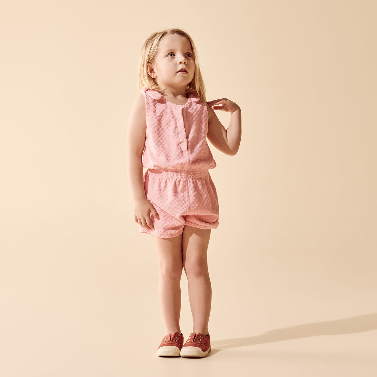 Wilson & Frenchy Organic Terry Playsuit | Jumpsuit Petal Pink Check