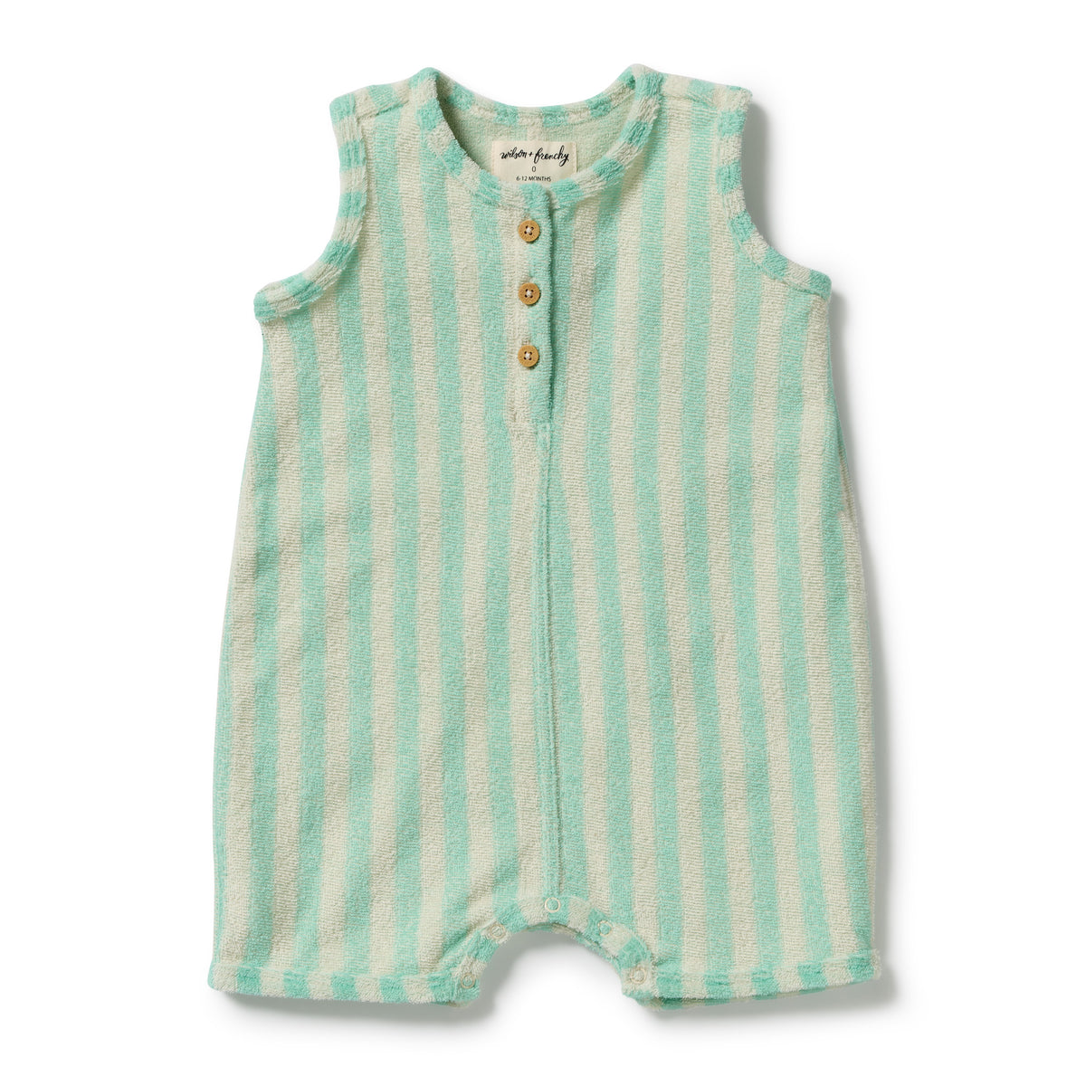 Wilson & Frenchy Organic Terry Growsuit Seafoam Stripe