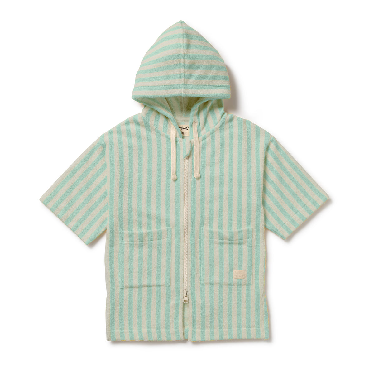 Wilson & Frenchy Organic Terry Hooded Towel Seafoam Stripe