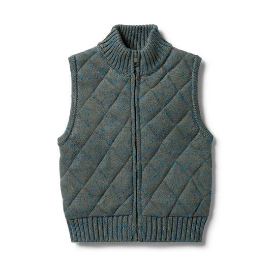 Wilson & Frenchy Knitted Quilted Vest Dusty Olive Fleck