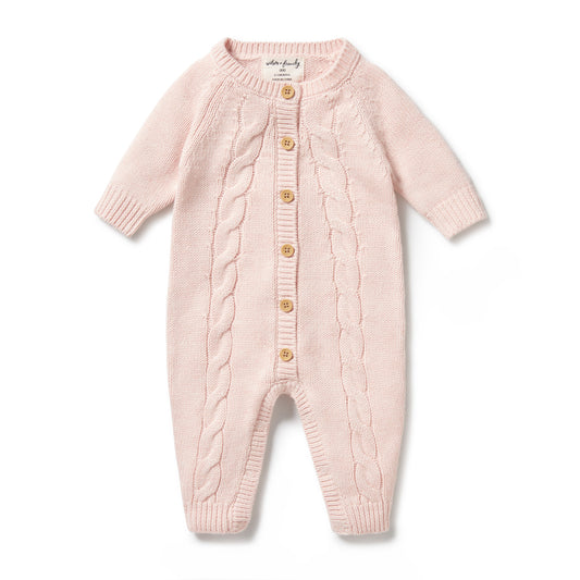 Wilson & Frenchy Knitted Cable Growsuit Pink