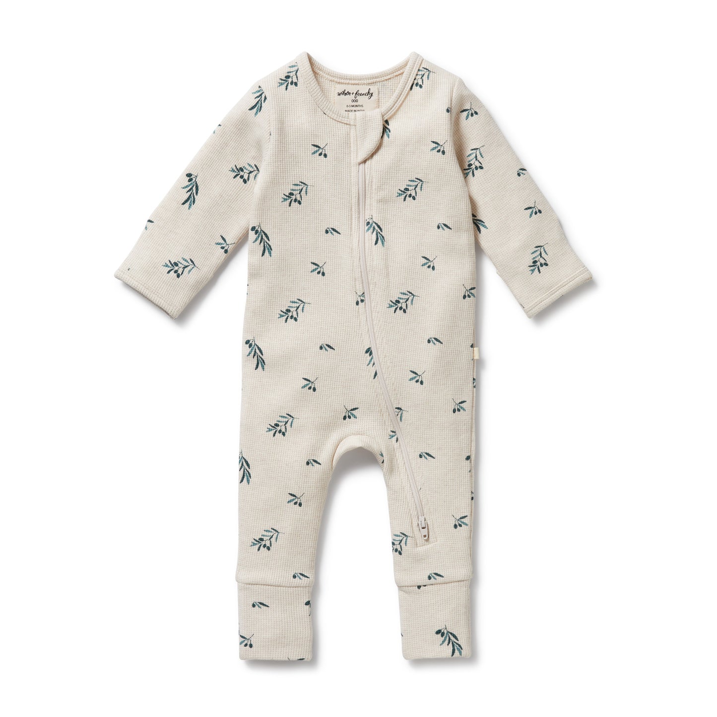 Wilson & Frenchy Organic Waffle Zipsuit Little Olive
