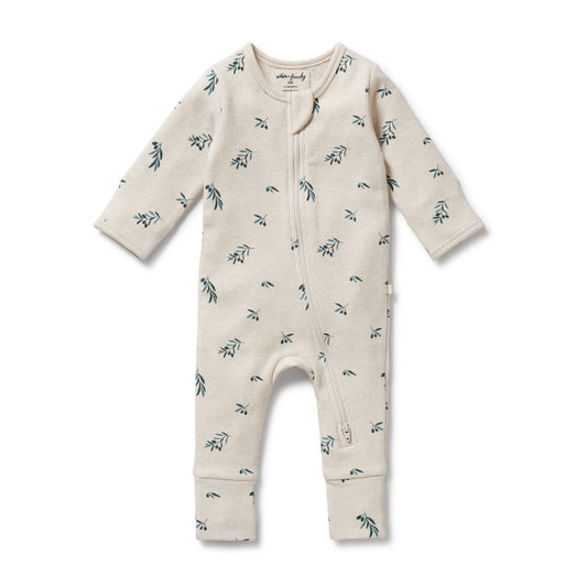 Wilson & Frenchy Organic Waffle Zipsuit Little Olive