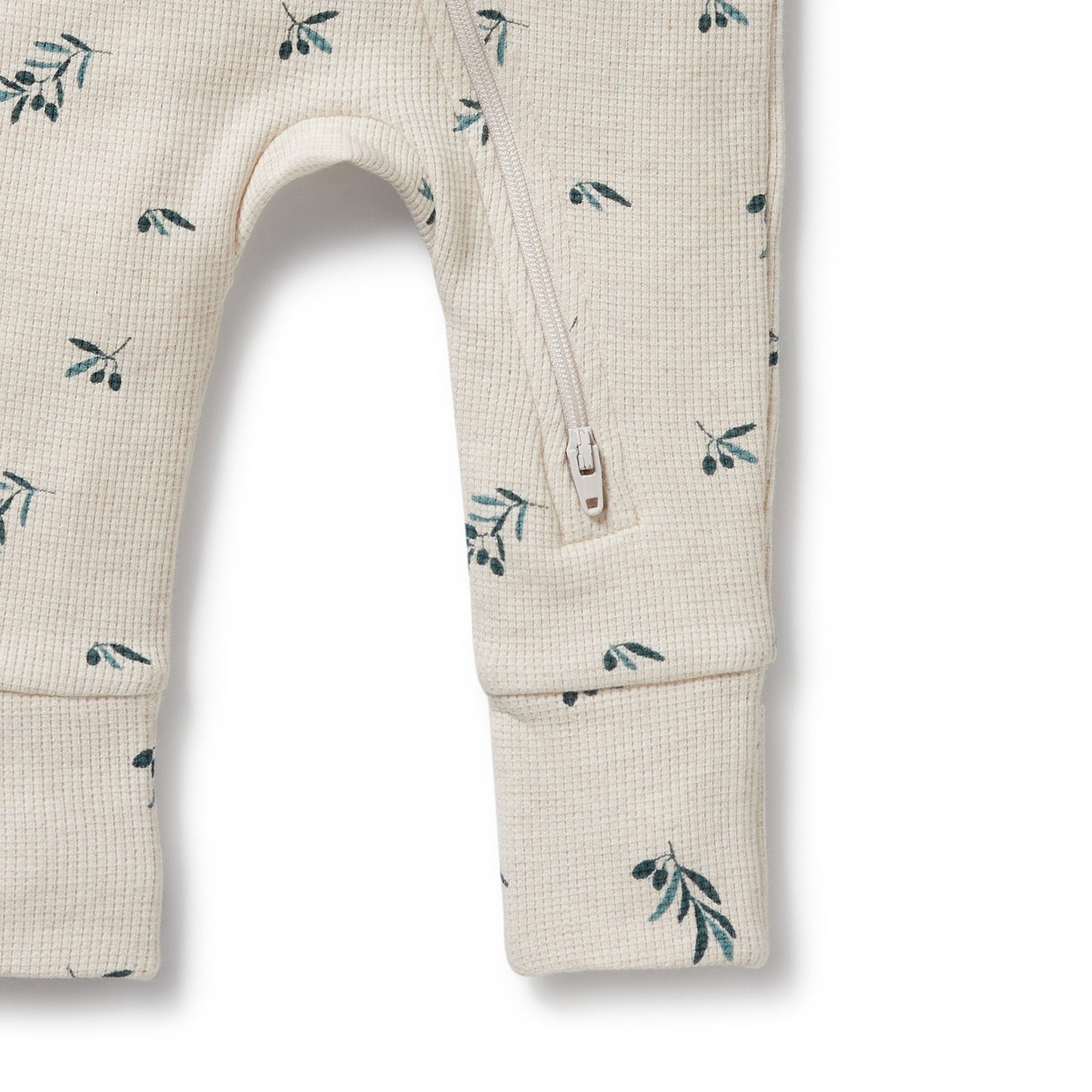 Wilson & Frenchy Organic Waffle Zipsuit Little Olive