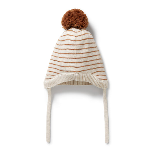 Wilson & Frenchy Organic Knitted Stripe Bonnet Cinnamon Stripe