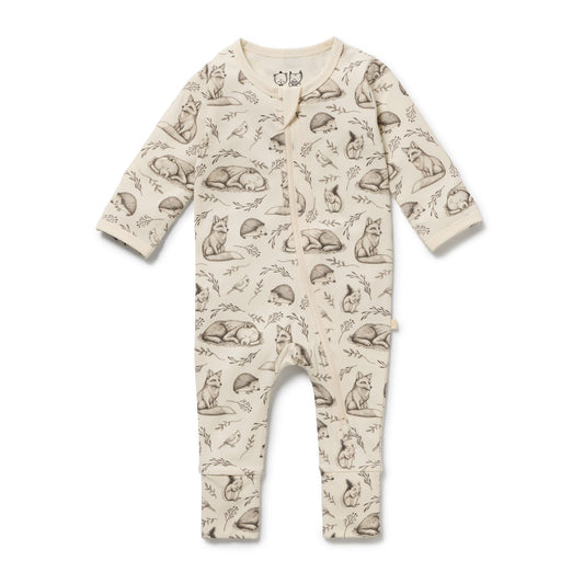 Wilson & Frenchy Organic Zipsuit with Feet Foxglove Forest