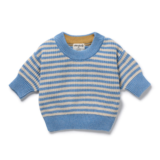 Wilson & Frenchy Organic Knitted Stripe Jumper Frosted Blue