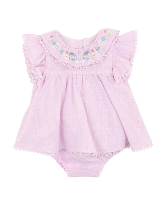 Minihaha Madelyn Embroidered Overlay Bodysuit Lilac