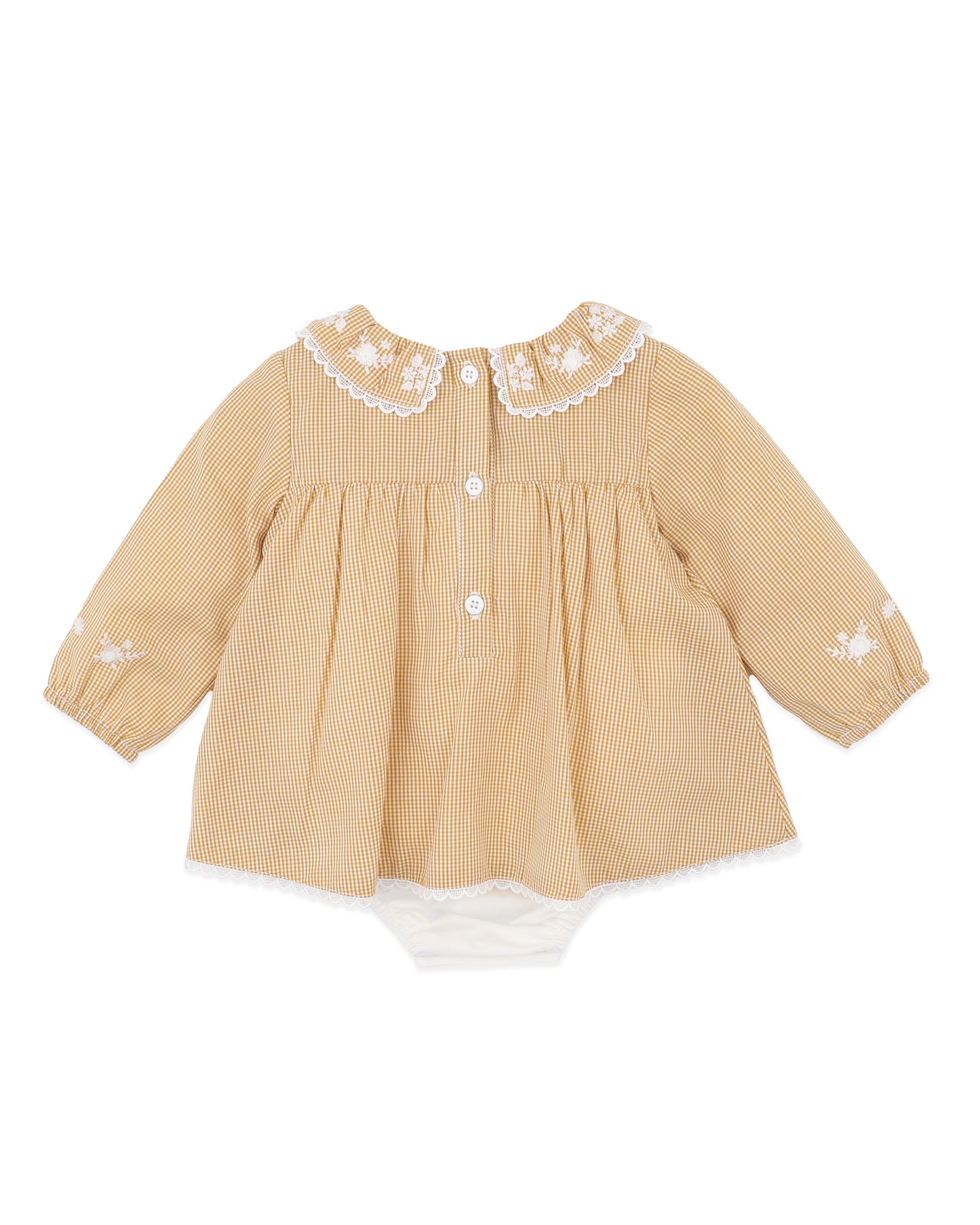 Minihaha Baby Winnie Embroidery Gingham Overlay Dress Mustard Check