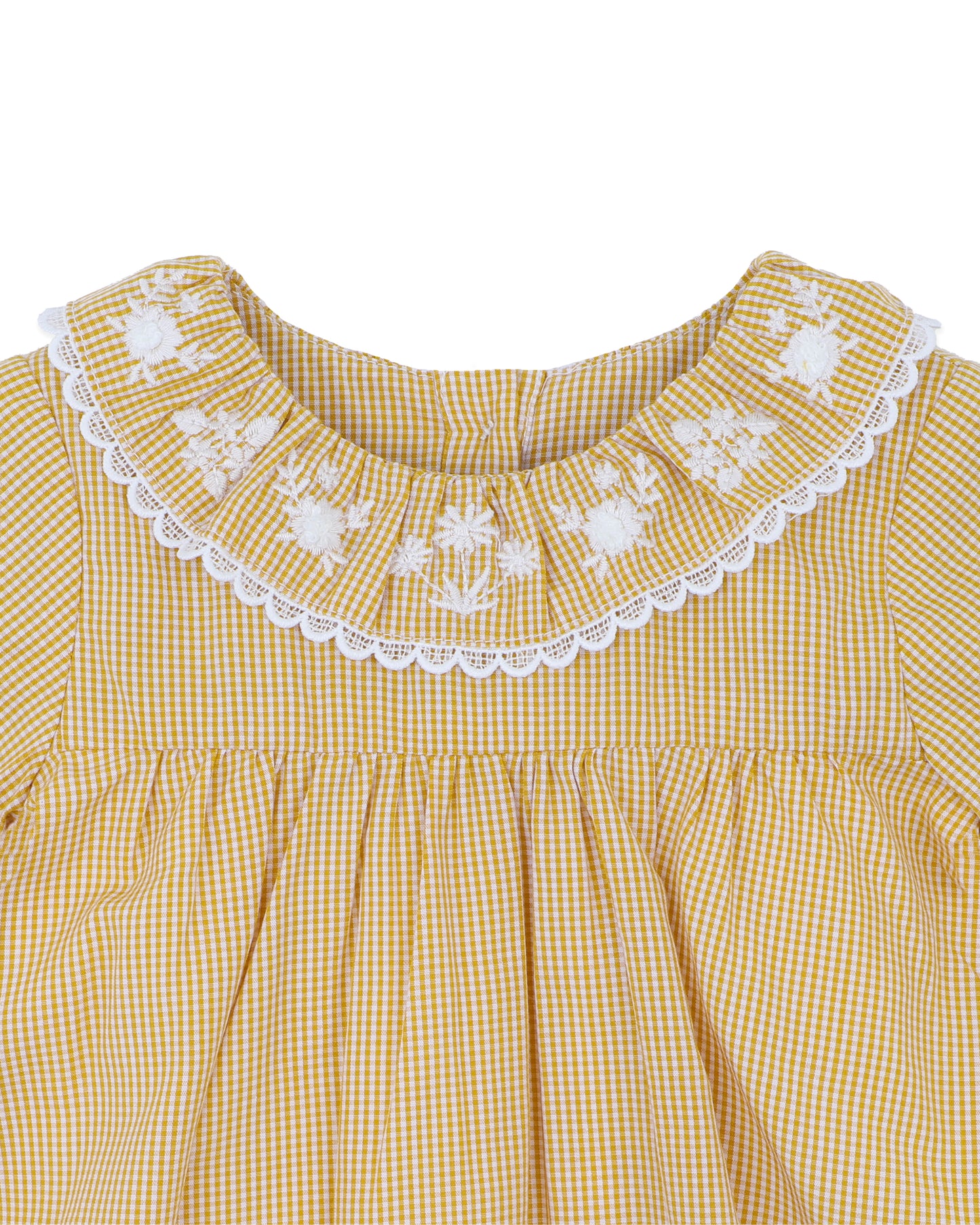 Minihaha Baby Winnie Embroidery Gingham Overlay Dress Mustard Check
