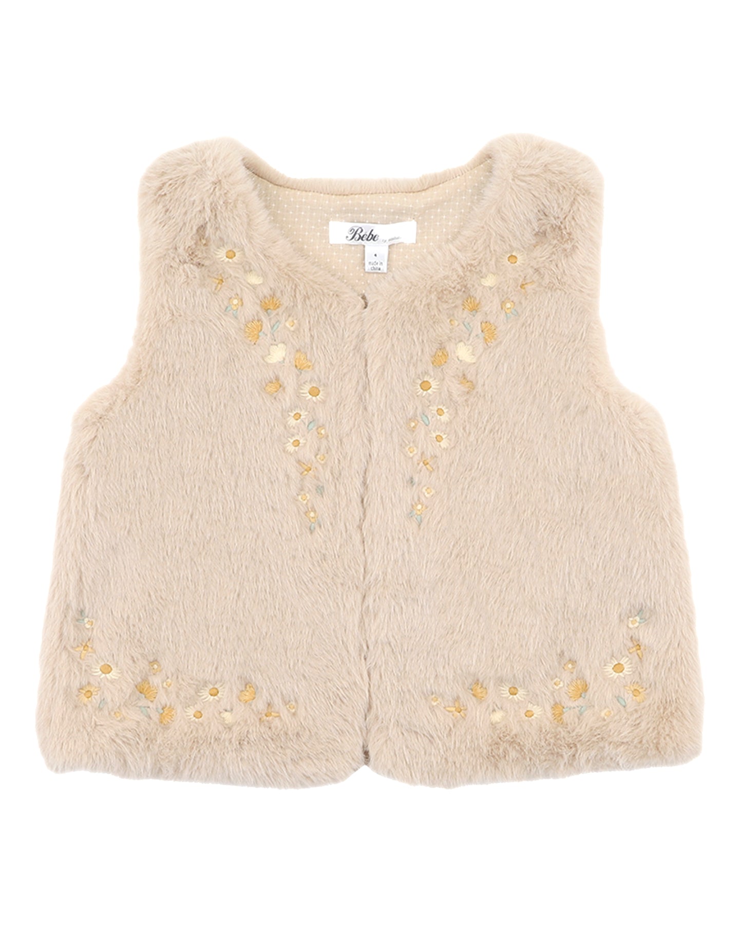 Minihaha Girls Winnie Embroidery Faux Fur Vest