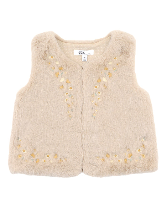 Minihaha Girls Winnie Embroidery Faux Fur Vest