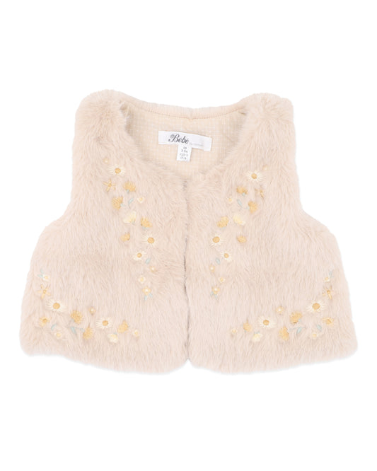 Minihaha Baby Winnie Embroidery Faux Fur Vest