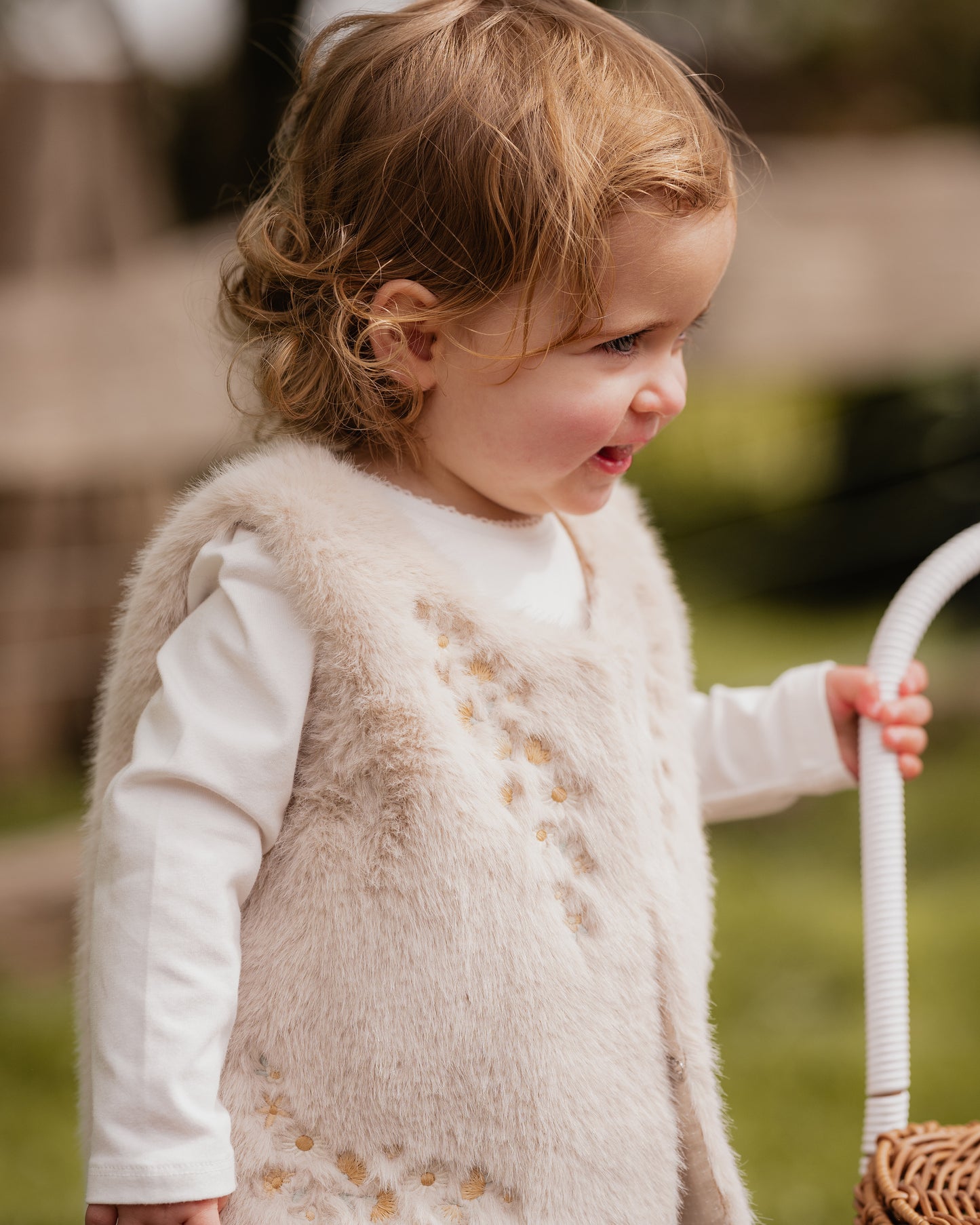 Minihaha Baby Winnie Embroidery Faux Fur Vest