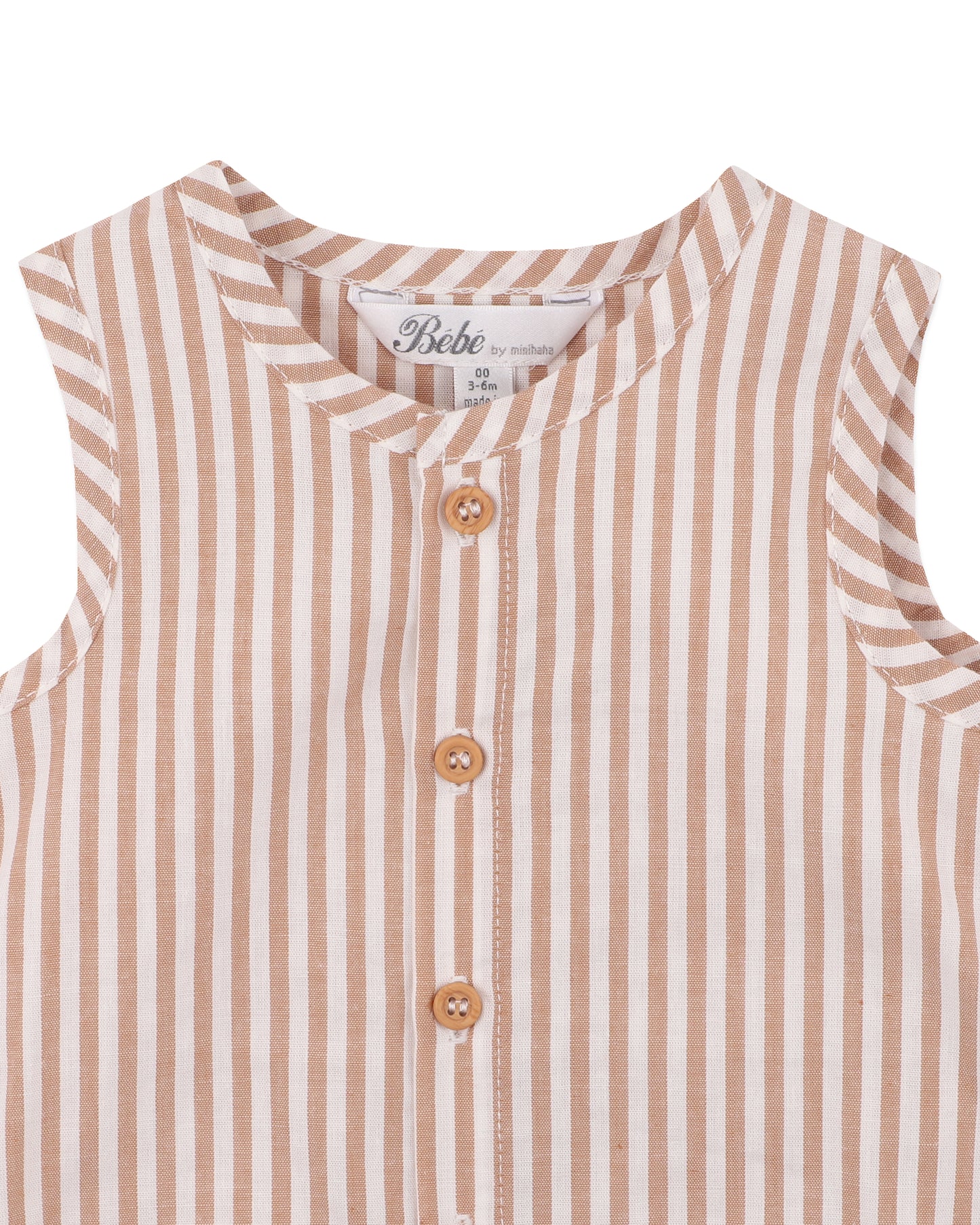 Minihaha Brady Stripe Woven Romper Caramel Stripe