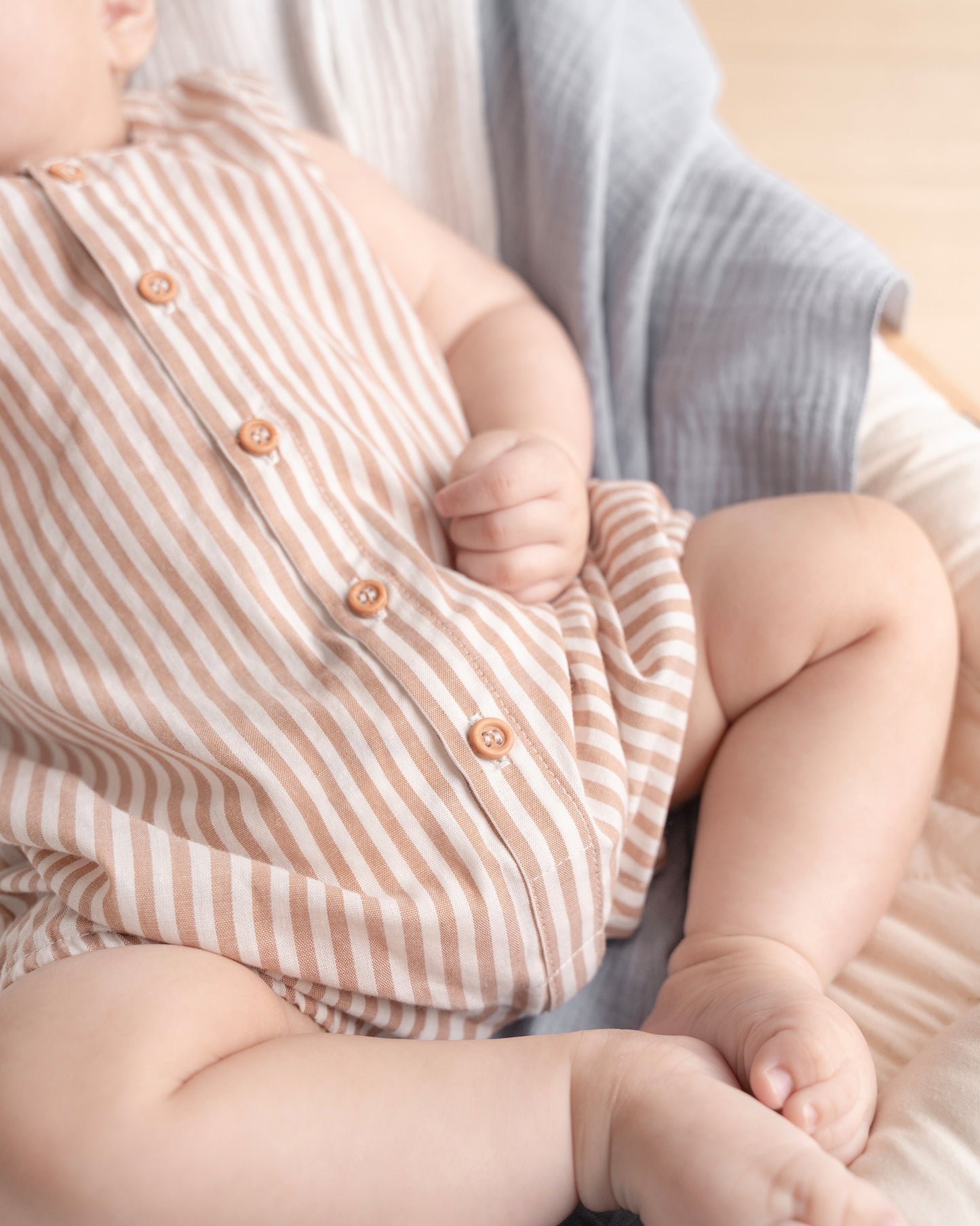 Minihaha Brady Stripe Woven Romper Caramel Stripe