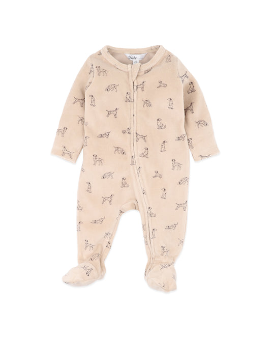 Minihaha Baby Otto Velour Zip Onesie Biscuit